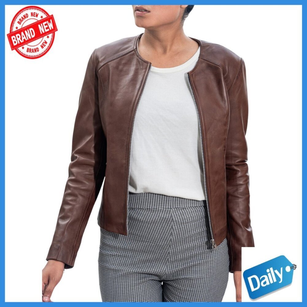 Slim Fit Lambskin Leather Jacket Women's Lightweight Zipper Cuffs Modern